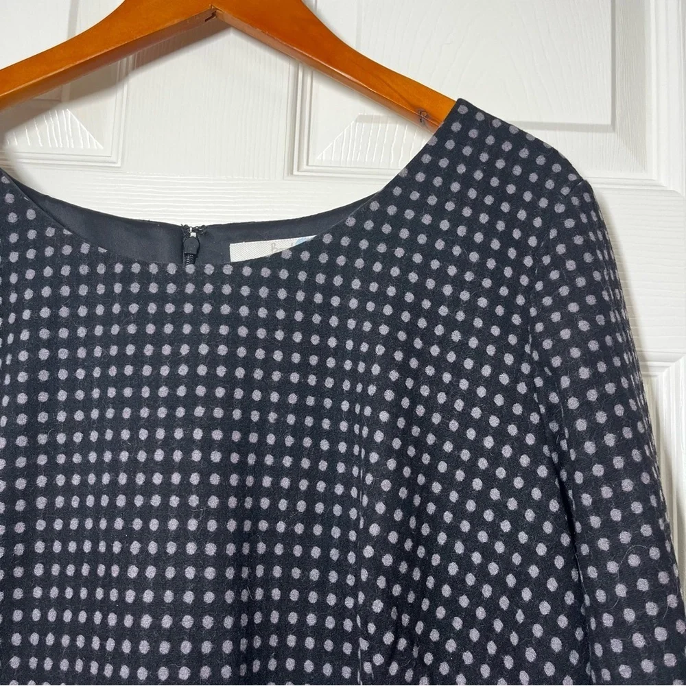 BODEN Elegant Black and Purple Polka Dot Wool Blend Fit and Flare Dress Size 16L - Picture 3 of 5